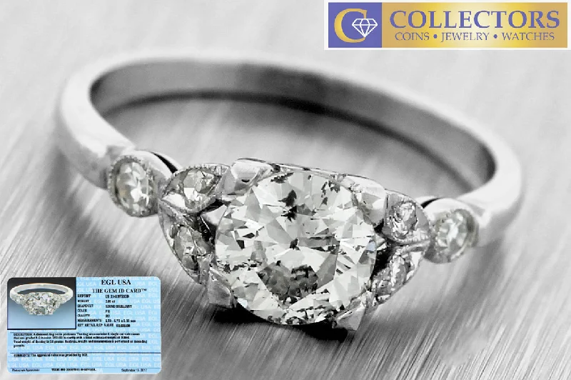 Ladies engagement rings couple designs-Ladies Vintage Estate Platinum 0.74ctw Diamond Engagement Ring EGL USA