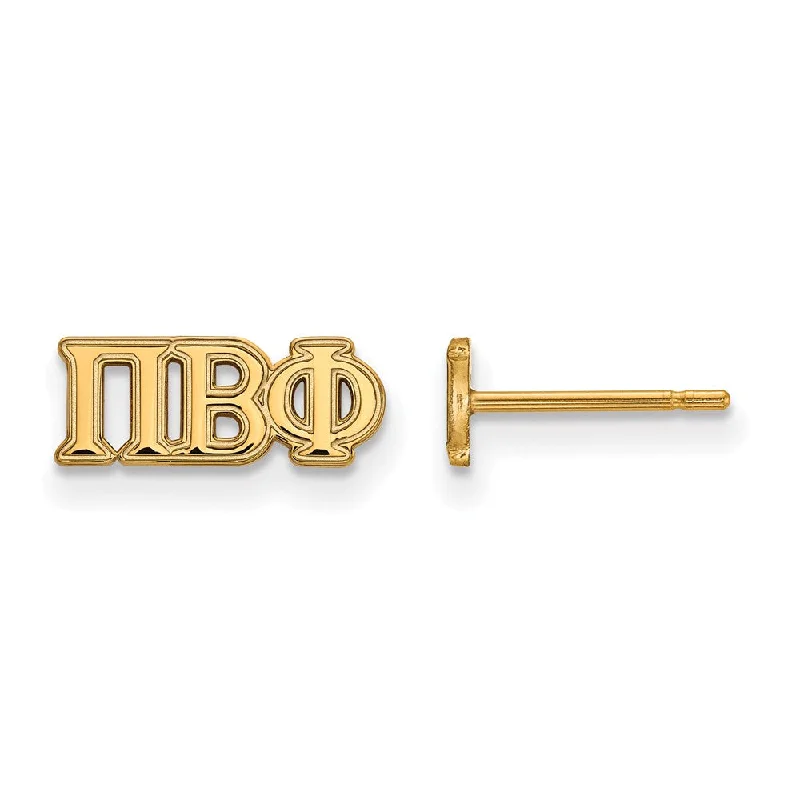 Ladies earrings hypoallergenic-14K Plated Silver Pi Beta Phi XS Greek Letters Post Earrings