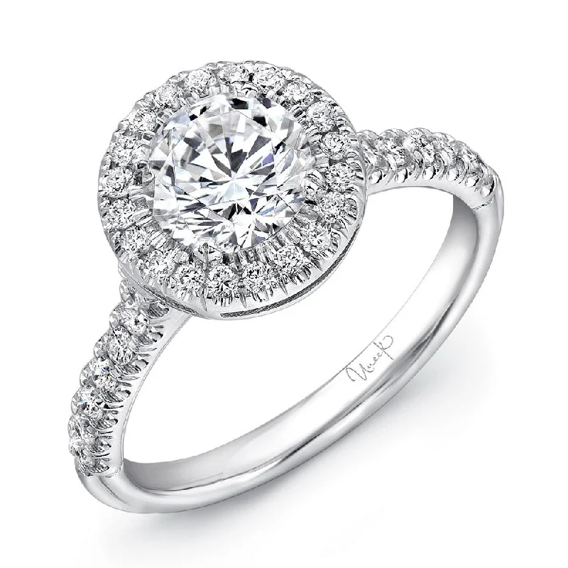 Ladies engagement rings lightweight feel-Uneek Classic Round Diamond Halo Engagement Ring with U-Pave Upper Shank