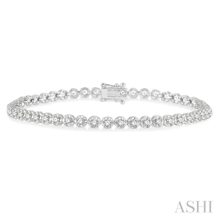 Ladies bracelets sterling silver-2 Ctw Round Cut Diamond Illusion Bracelet in 10K White Gold