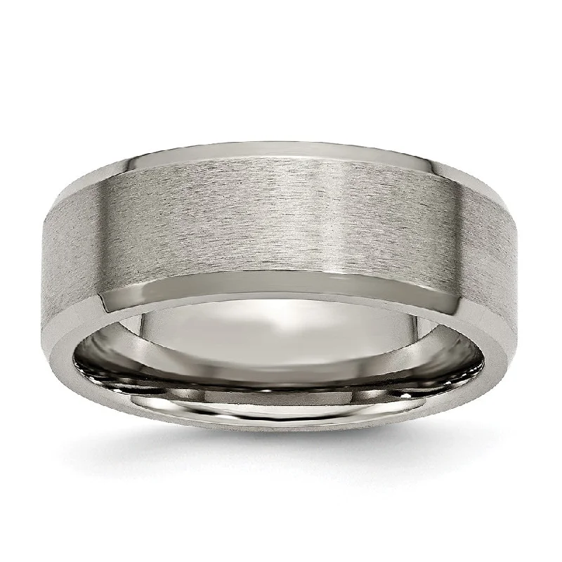 Ladies ring birthday present-Titanium Beveled Edge 8mm Brushed Comfort Fit Band