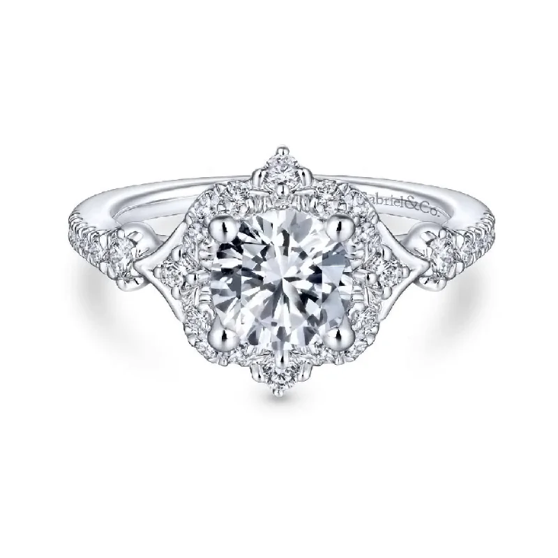 Ladies engagement rings colored stones-14K White Gold Diamond Four Point Diamond Halo Semi Mount Engagement Ring