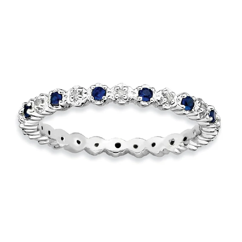 Ladies ring Chinese design-2.25mm Stackable Created Sapphire & .04 Ctw HI/I3 Diamond Silver Band