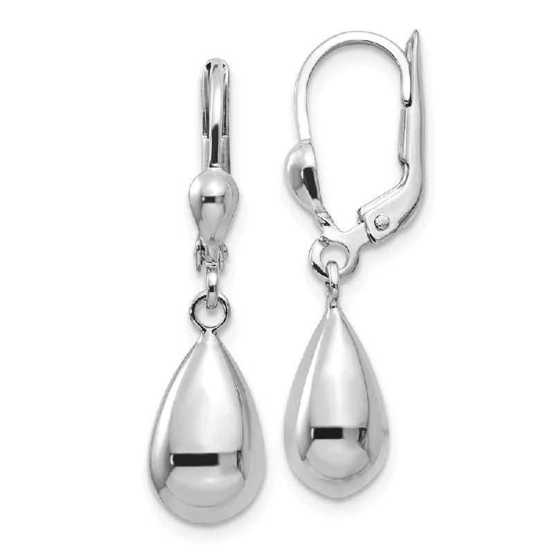 Ladies earrings one-of-a-kind-Polished 3D Teardrop Lever Back Earrings in 14k White Gold