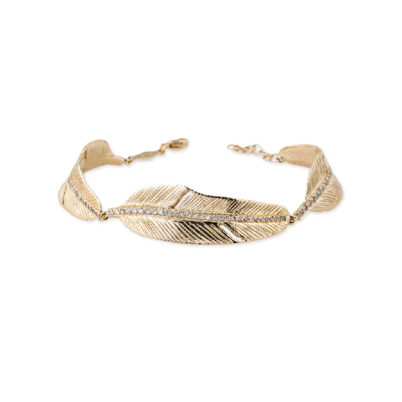 Ladies bracelets party glamour-PAVE TRIPLE FEATHER BRACELET