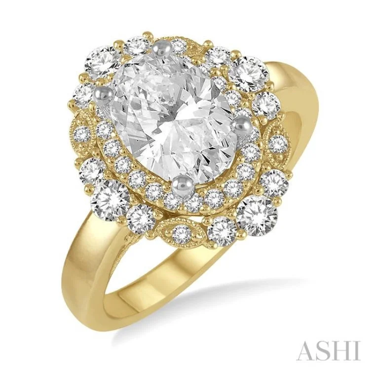 Ladies engagement rings boho styles-5/8 ctw Oval Semi-Mount Round Cut Diamond Engagement Ring in 14K Yellow and White Gold