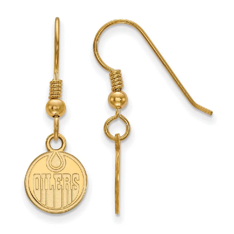 Ladies earrings celebrity styles-SS 14k Yellow Gold Plated NHL Edmonton Oilers XS Dangle Earrings