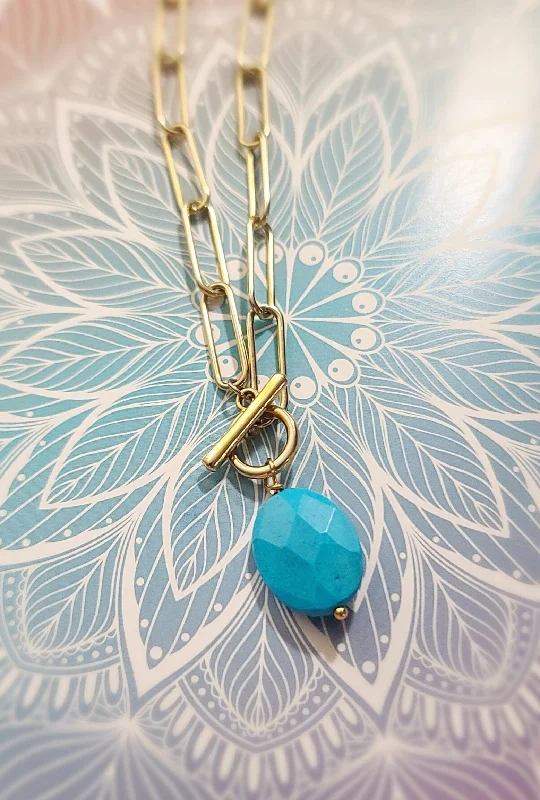 Ladies necklaces minimalist trend-Turquoise Paperclip Necklace