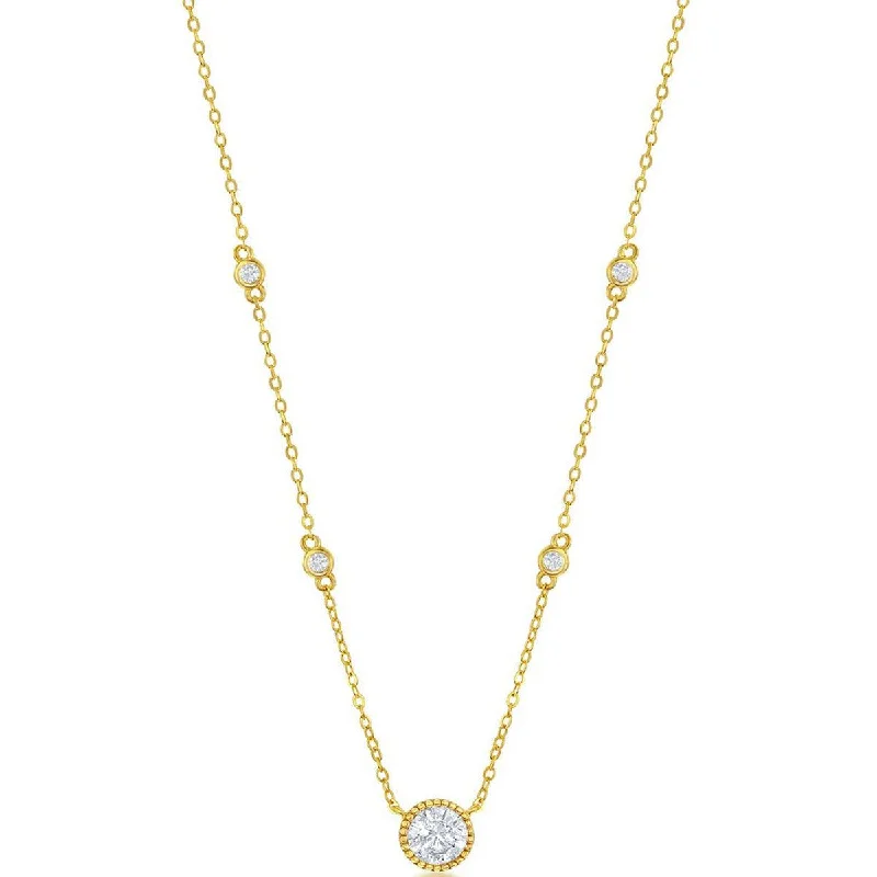 Ladies necklaces sentimental value-Classic Women's Necklace - GP Sterling Silver Round CZ Station | M-6886-GP