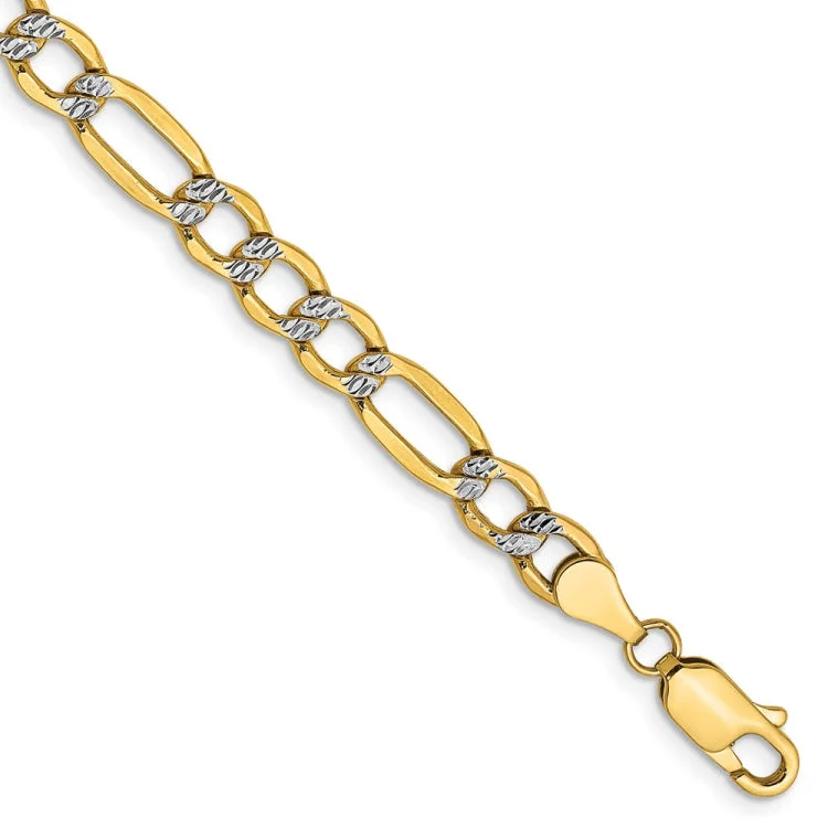 Ladies bracelets birthday gifts-14K 8 inch 5.25mm Semi-Solid with Rhodium Pav� Figaro with Lobster Clasp Bracelet