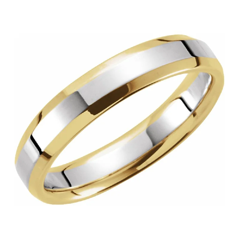 Ladies ring casual look-4mm 14K Yellow & White Gold Beveled Edge Comfort Fit Band