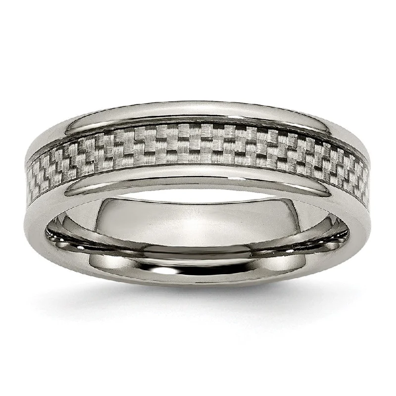 Ladies ring thumb design-6mm Polished Titanium and Gray Carbon Fiber Comfort Fit Band