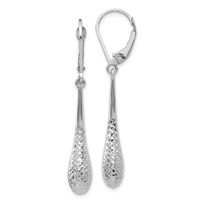 Ladies earrings animal themes-Diamond Cut Teardrop Lever Back Earrings in 14k White Gold, 44mm