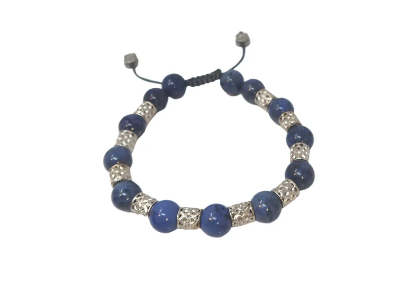 Ladies bracelets mature elegance-Gunmetal Sterling Silver Golden Blue Obsidian Beaded Mens Bracelet