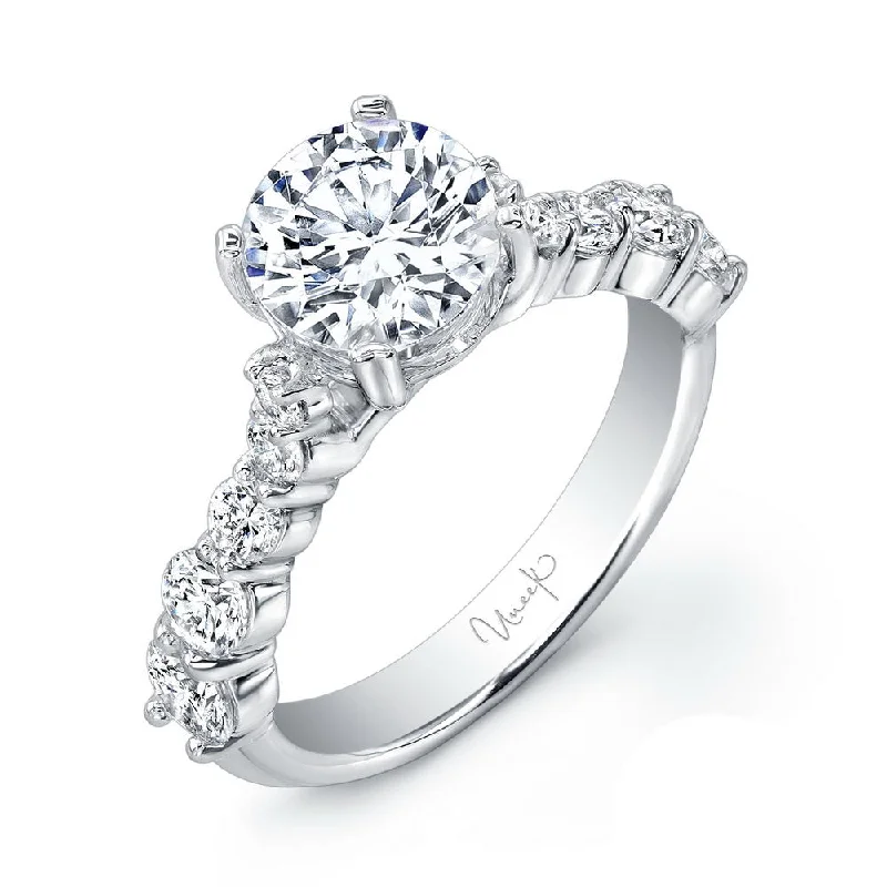 Ladies engagement rings bold statements-Uneek Round Diamond Non-Halo Engagement Ring with Graduated Melee Diamonds Shared-Prong Set on Upper Shank