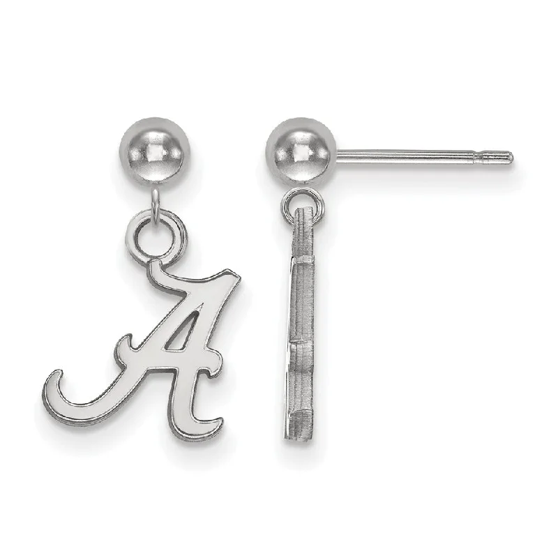 Ladies earrings birthday presents-14k White Gold University of Alabama Ball Dangle Earrings