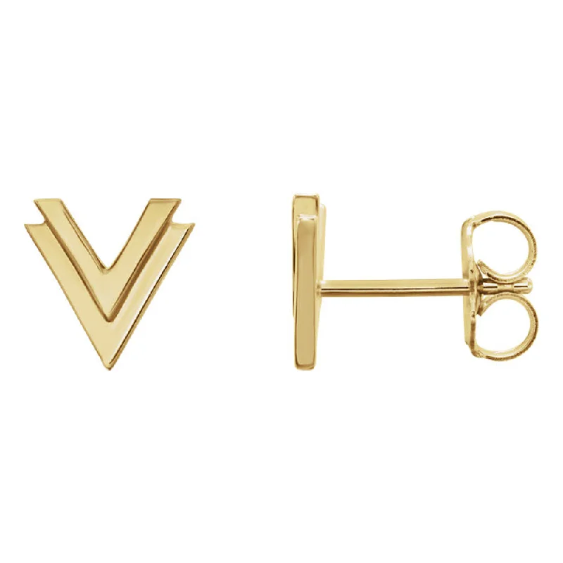 Ladies earrings casual vibes-8 x 8mm (5/16 Inch) Polished 14k Yellow Gold Small Double 'V' Earrings