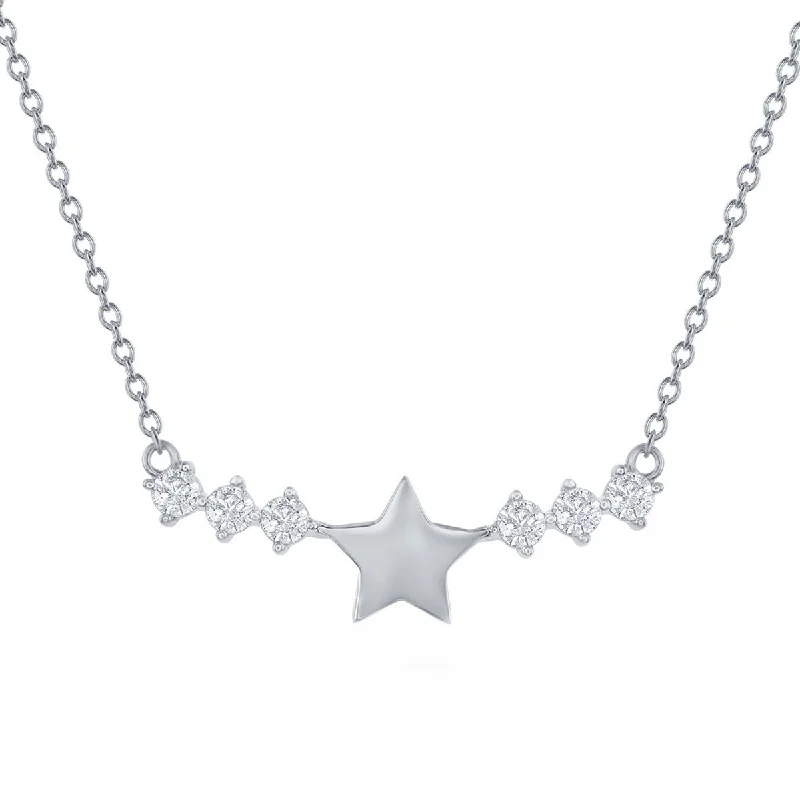 Ladies necklaces friendship tokens-Classic Women's Necklace - Sterling Silver Star with CZ Sides Bar | M-6887