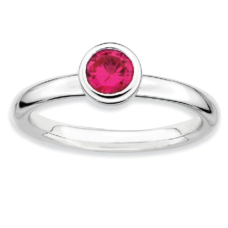 Ladies ring luxury brands-Stackable Low Profile 5mm Created Ruby Sterling Silver Ring