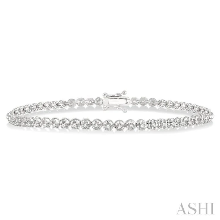 Ladies bracelets viral designs-1 ctw Round Cut Diamond Illusion Bracelet in 10K White Gold