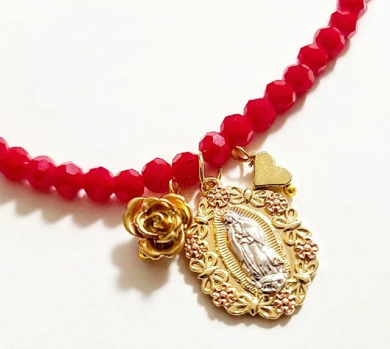 Ladies necklaces layered look-Virgen Ruby Crystal Necklace