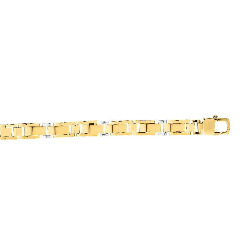 Ladies bracelets holiday specials-14kt Gold 8.25 inches Yellow+White Finish 7mm Shiny Fancy Fancy Bracelet with Lobster Clasp