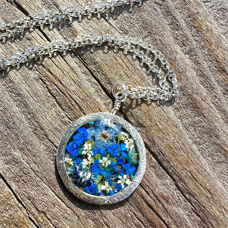 Ladies necklaces sapphire pendants-Blue Botanical Garden Necklace - BG 205