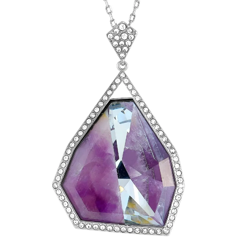 Ladies necklaces light luxury-Swarovski Women's Necklace - Purple Amethyst Gemstone and Crystals Pendant | 5092185