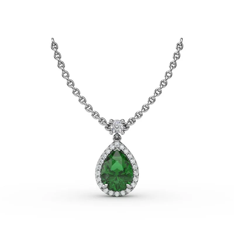 Ladies necklaces retail shops-Emerald and Diamond Teardrop Necklace N1777E