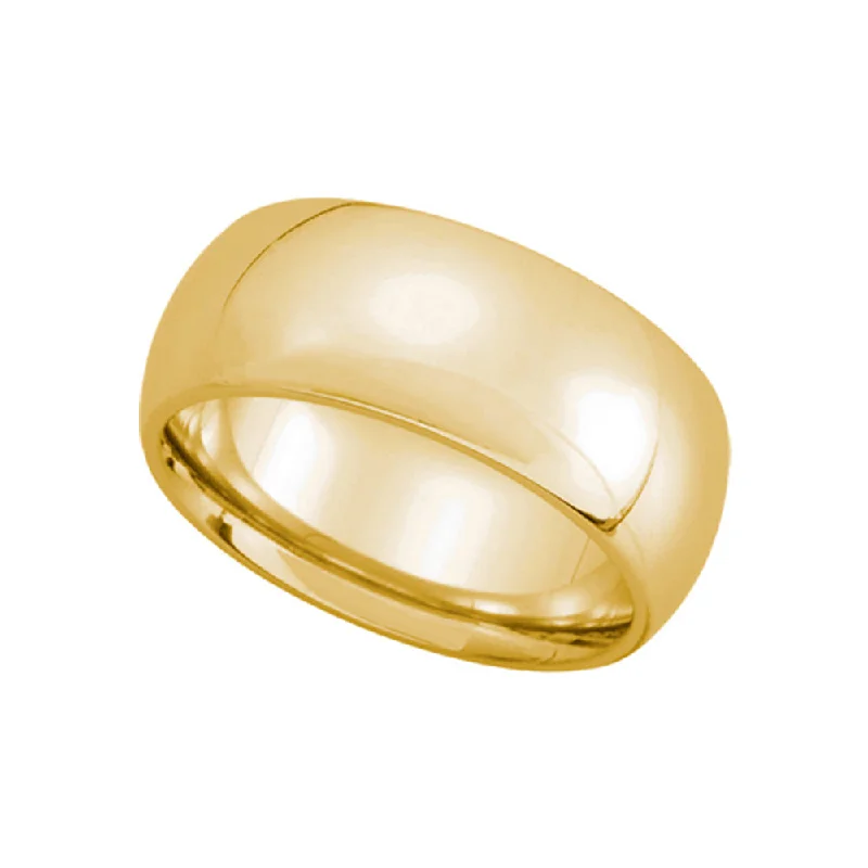 Ladies ring party wear-8mm Domed Comfort Fit Wedding Band in 10k Yellow Gold