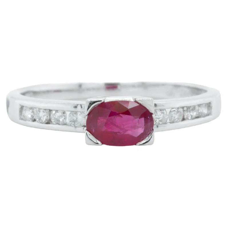 Ladies engagement rings high-end picks-14k White Gold 0.60ct Oval Ruby & 0.17ctw Diamond Engagement Ring Size 7