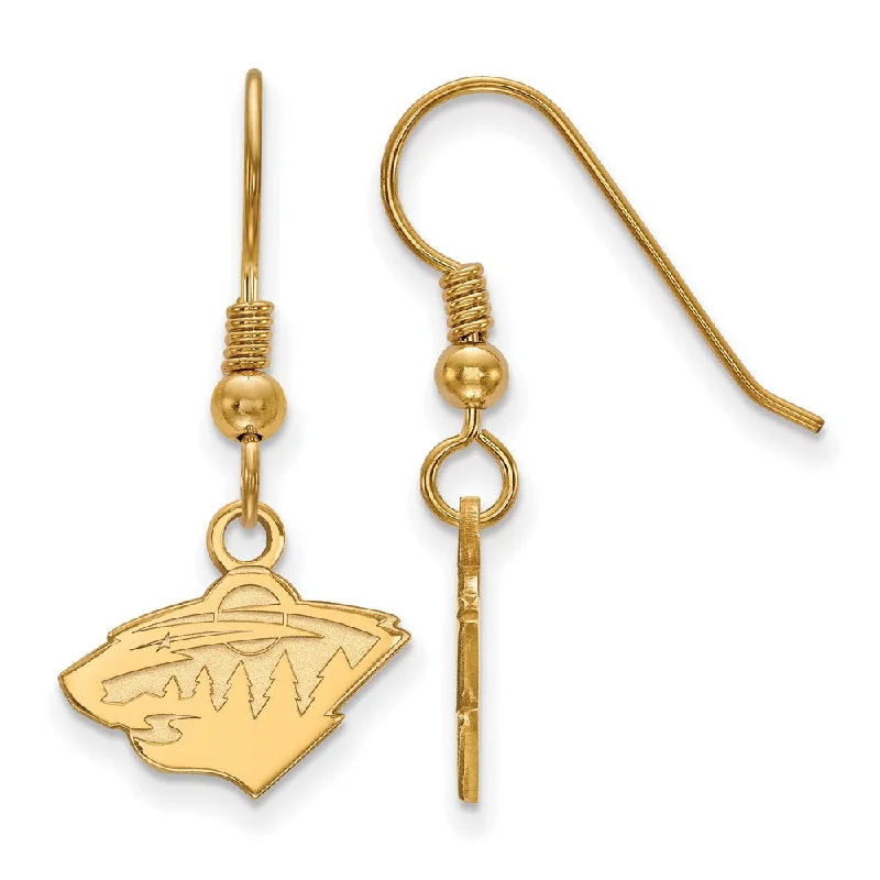 Ladies earrings chandelier style-SS 14k Yellow Gold Plated NHL Minnesota Wild XS Dangle Earrings