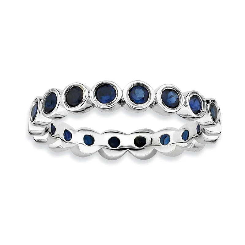 Ladies ring hypoallergenic-Sterling Silver Stackable Bezel Set Created Sapphire 3.5mm Band