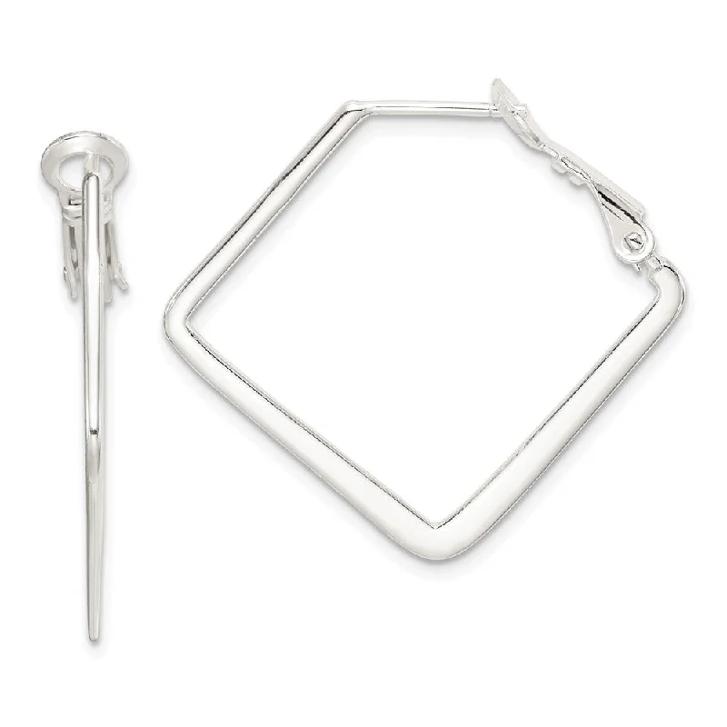 Ladies earrings limited editions-Flat Square Hoop Earrings in Sterling Silver - 30mm (1 1/8 Inch)