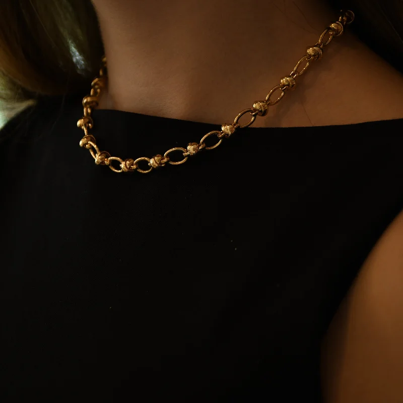 Ladies necklaces statement pieces-DECON BALL CHAIN  NECKLACE