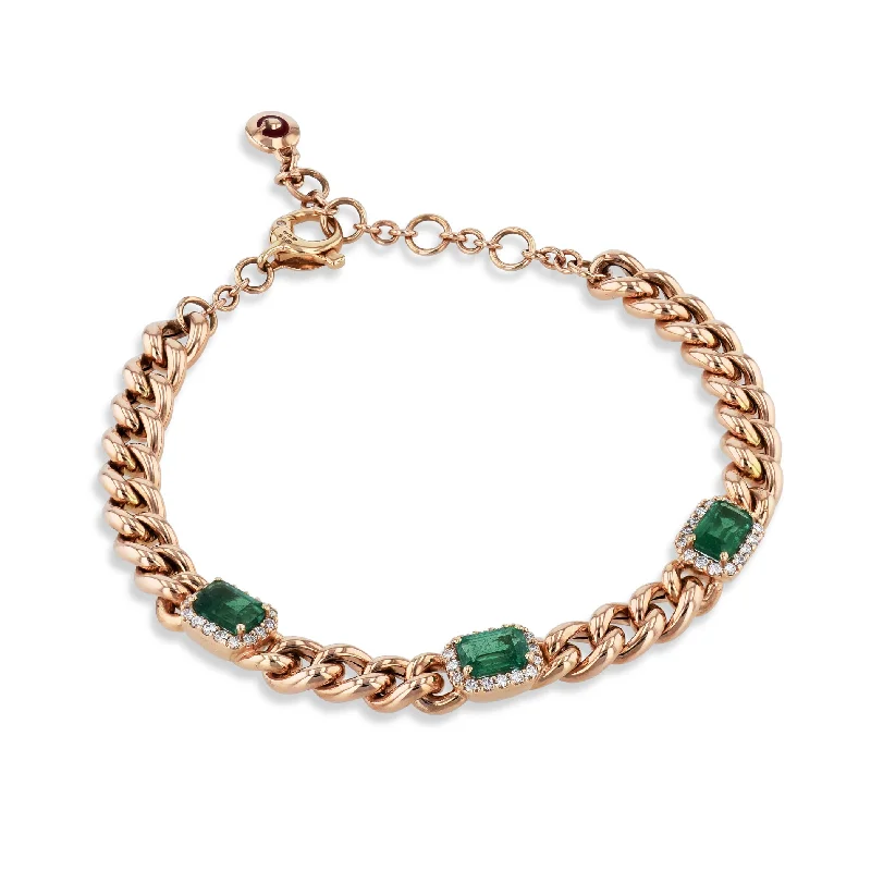 Ladies bracelets Asian-inspired-Emerald and Diamond Rose Gold Chain Link Bracelet