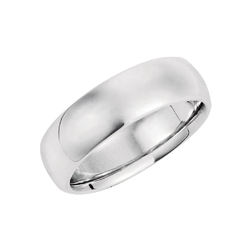 Ladies ring diamond inlay-7mm Domed Comfort Fit Wedding Band in 14k White Gold