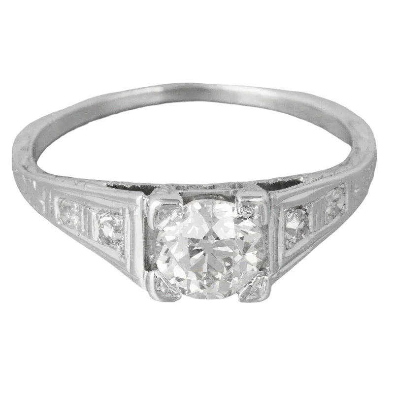 Ladies engagement rings limited editions-1930's Antique Art Deco 18k White Gold Diamond Engagement Ring 0.76ctw