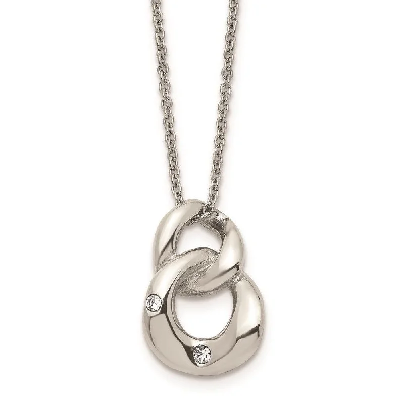 Ladies necklaces timeless pieces-Stainless Steel Polished Two Loop 2 CZ Necklace