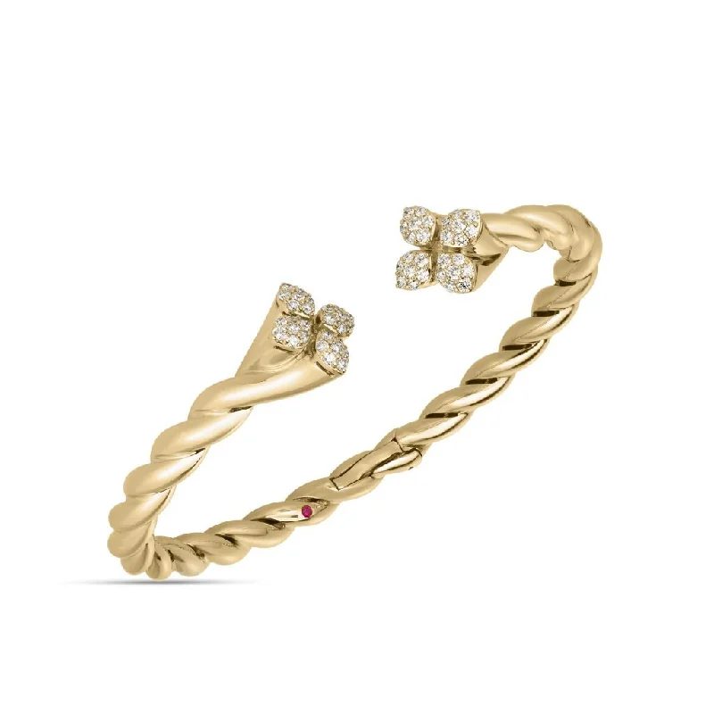 Ladies bracelets wedding wear-18Kt. Yellow Gold Pave Diamond Love In Verona Twist Bangle Bracelet