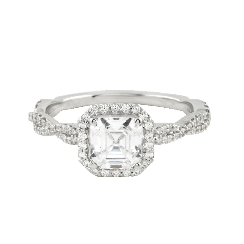 Ladies engagement rings international trends-Asscher Cut Diamond Pavé Twisted Band Engagement Ring