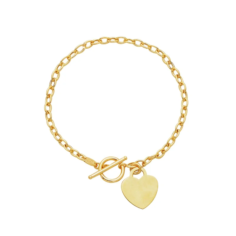 Ladies bracelets titanium options-14kt 7.50 inches Yellow Gold Diamond Cut Oval Chain Link Bracelet with Heart & Toggle Lock