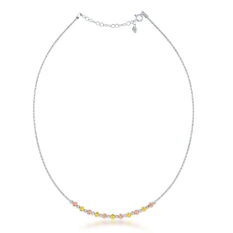 Ladies necklaces discount offers-Sterling Silver 1.15mm Tri Color Moon Bead Necklace