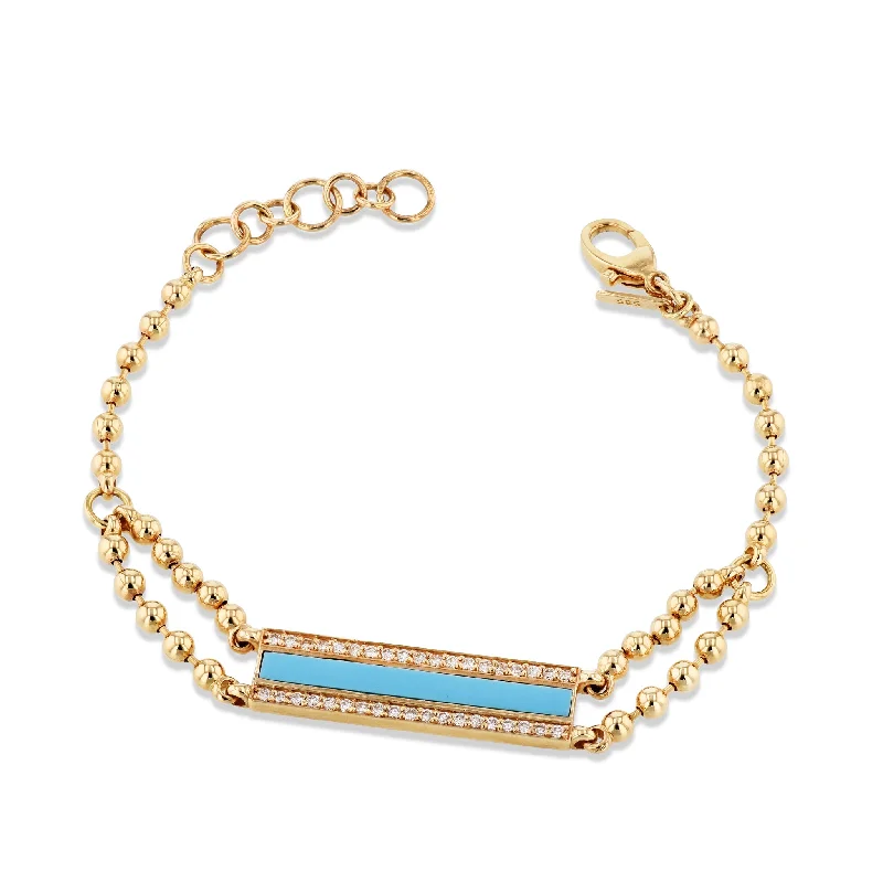 Ladies bracelets price guide-Turquoise Pave Diamond Yellow Gold Bracelet