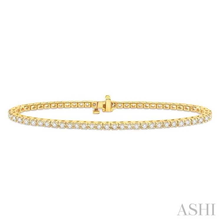 Ladies bracelets punk flair-2 Ctw Square Shape Round Cut Diamond Tennis Bracelet in 14K Yellow Gold