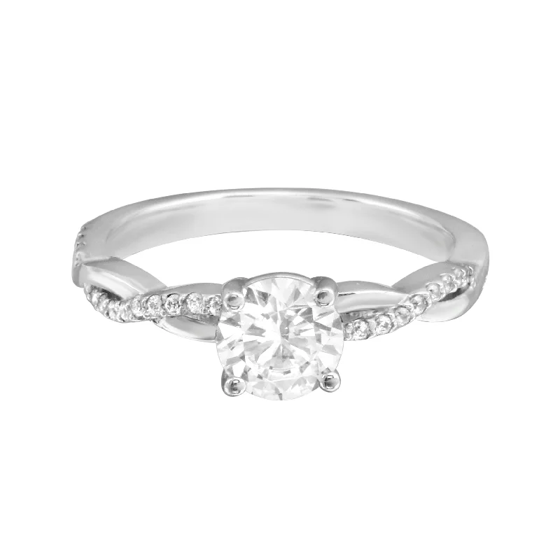 Ladies engagement rings heirloom quality-Solitaire Diamond and Twisted Diamond Pavé Band Engagement Ring