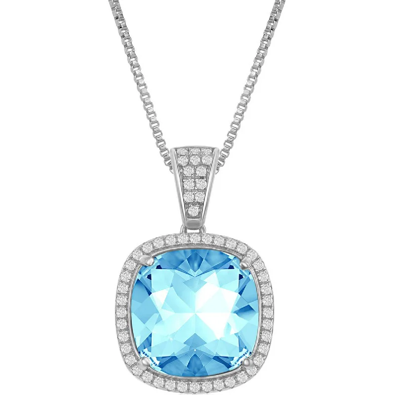 Ladies necklaces Valentine’s pick-Bellissima Women's Necklace - White CZ and Cushion Aqua Swarovski Element | BLK-8385