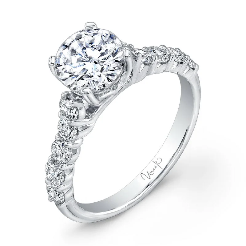 Ladies engagement rings heart-shaped-Uneek Round Diamond Engagement Ring with Medium-Sized Melee Diamonds Shared-Prong Set on Upper Shank