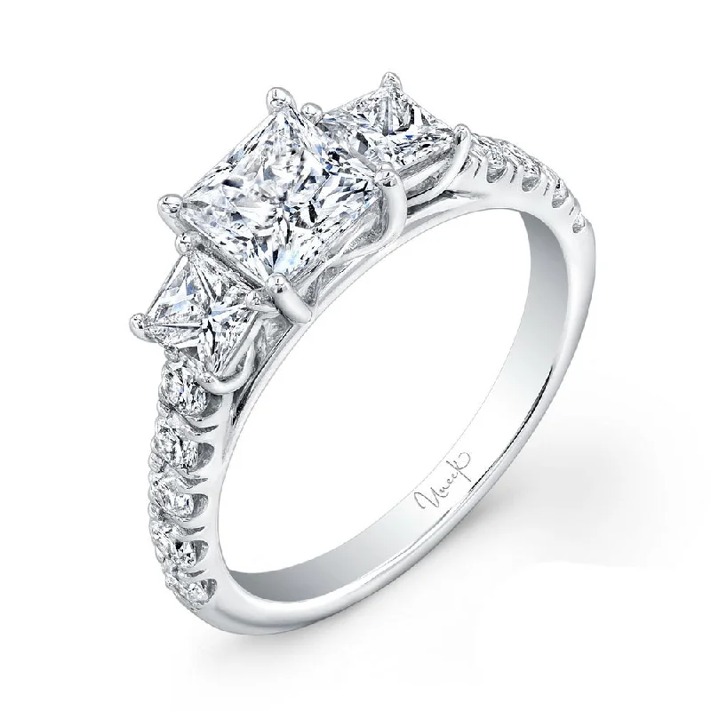 Ladies engagement rings bold designs-Uneek Princess-Cut Diamond Three-Stone Engagement Ring with Pave Upper Shank