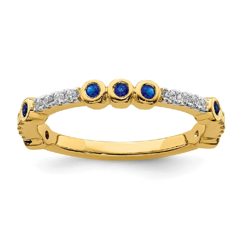 Ladies ring Valentine’s Day-2mm 14k Yellow Gold Created Sapphire & .08 Ctw Diamond Stackable Band